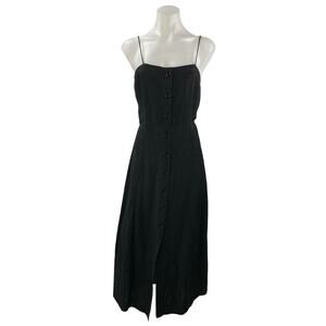 Oysho Black Sleeveless Cutout Back Button Front Cami Tank Midi A Line Dress Sz M